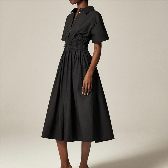 J.Crew Elena Midi Shirtdress Cotton Poplin Black Size 8 NWT - Picture 1 of 8